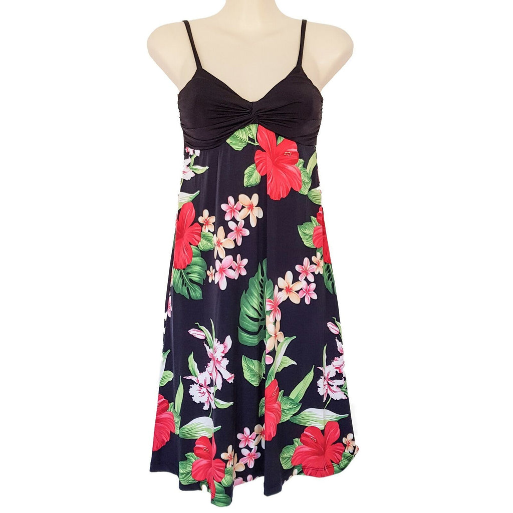 PARADISE EVE Hawaiian Black Floral Sleeveless Women's Sun Dress Sweetheart Neck
