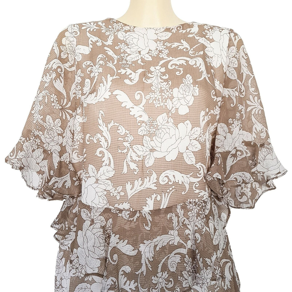 INDIKAH BY ANGEL BIBA Positano Dress Casual Brown White Floral Ruffled Women's