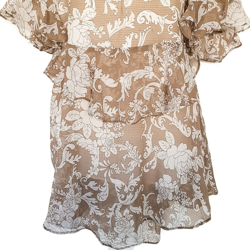 INDIKAH BY ANGEL BIBA Positano Dress Casual Brown White Floral Ruffled Women's