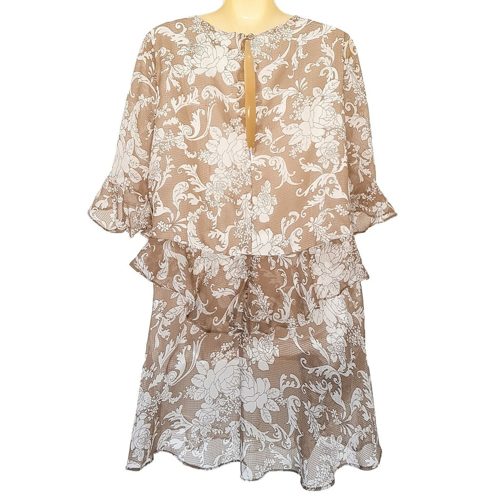 INDIKAH BY ANGEL BIBA Positano Dress Casual Brown White Floral Ruffled Women's