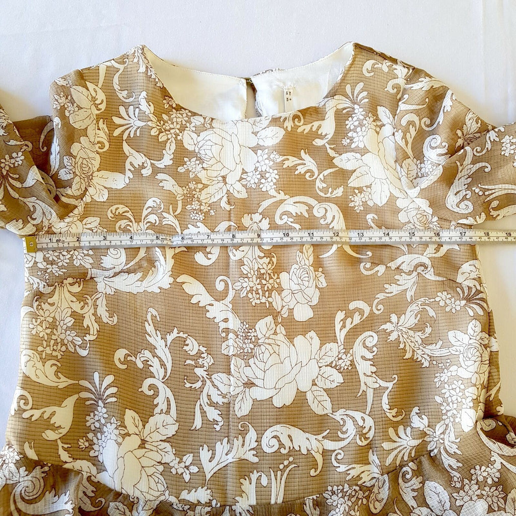 INDIKAH BY ANGEL BIBA Positano Dress Casual Brown White Floral Ruffled Women's