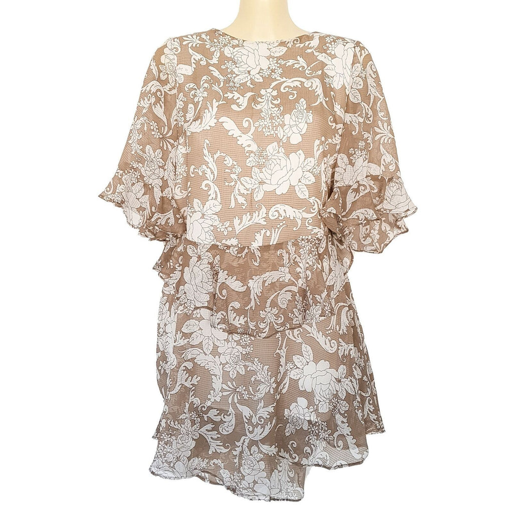 INDIKAH BY ANGEL BIBA Positano Dress Casual Brown White Floral Ruffled Women's