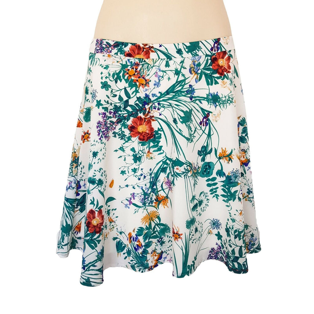 ESPRIT Women's White Green Floral A-Line Summer Skirt Cocktail Party Ladies Work