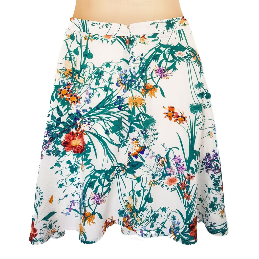 ESPRIT Women's White Green Floral A-Line Summer Skirt Cocktail Party Ladies Work
