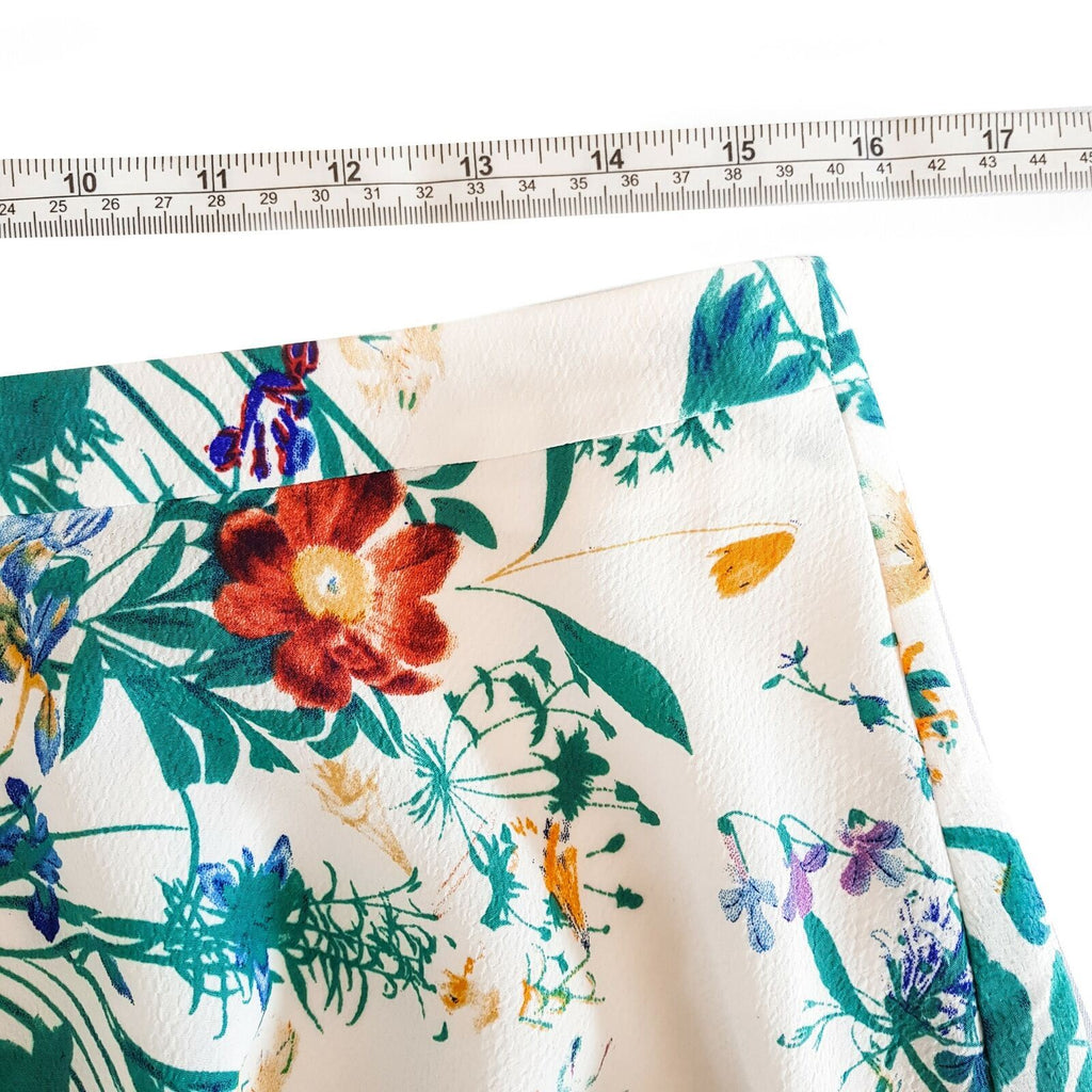 ESPRIT Women's White Green Floral A-Line Summer Skirt Cocktail Party Ladies Work