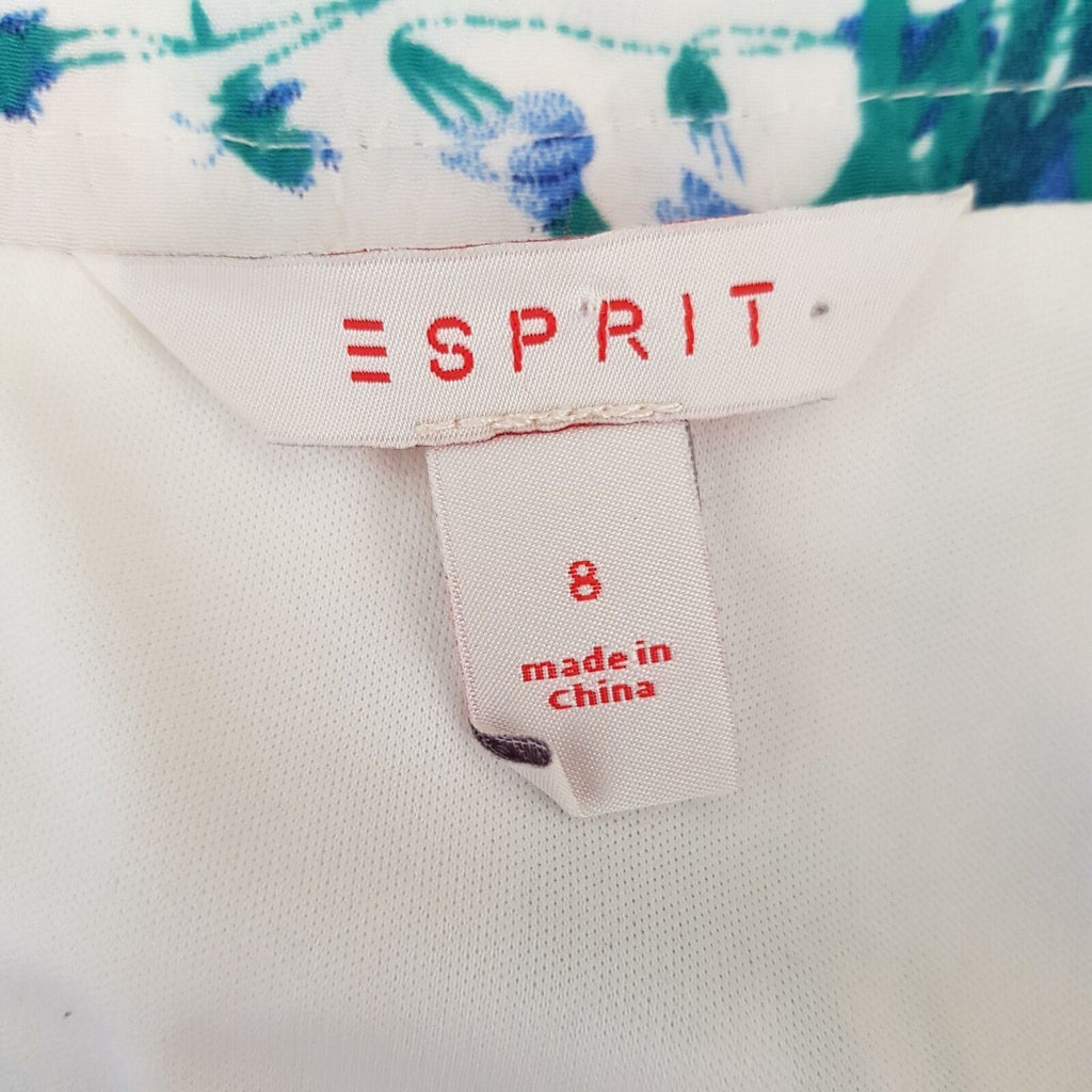 ESPRIT Women's White Green Floral A-Line Summer Skirt Cocktail Party Ladies Work