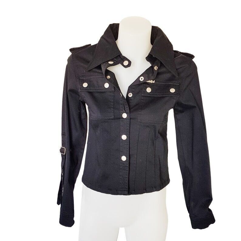 MISS SELFISH Black Collared Gothic Jacket Casual Formal Ladies Office Work Wear