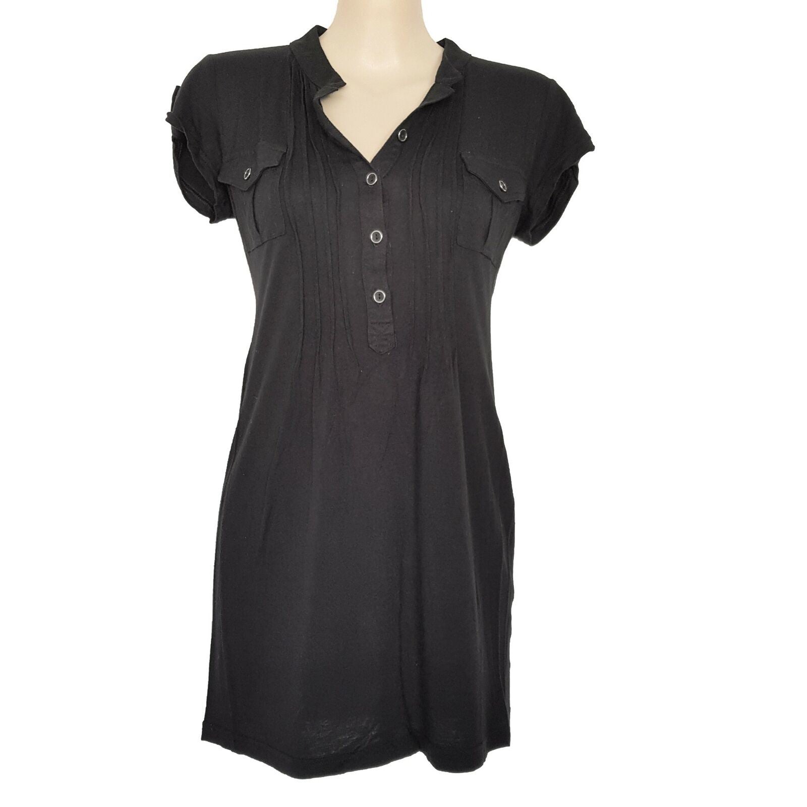 PILGRIM Casual Kira Black Knit Ladies Shirt Dress Short Sleeve Collared Neckline