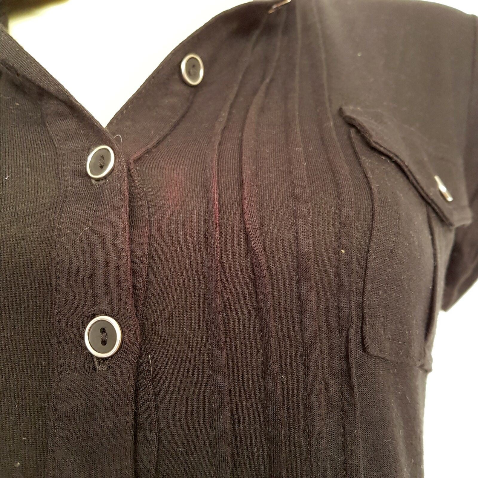 PILGRIM Casual Kira Black Knit Ladies Shirt Dress Short Sleeve Collared Neckline