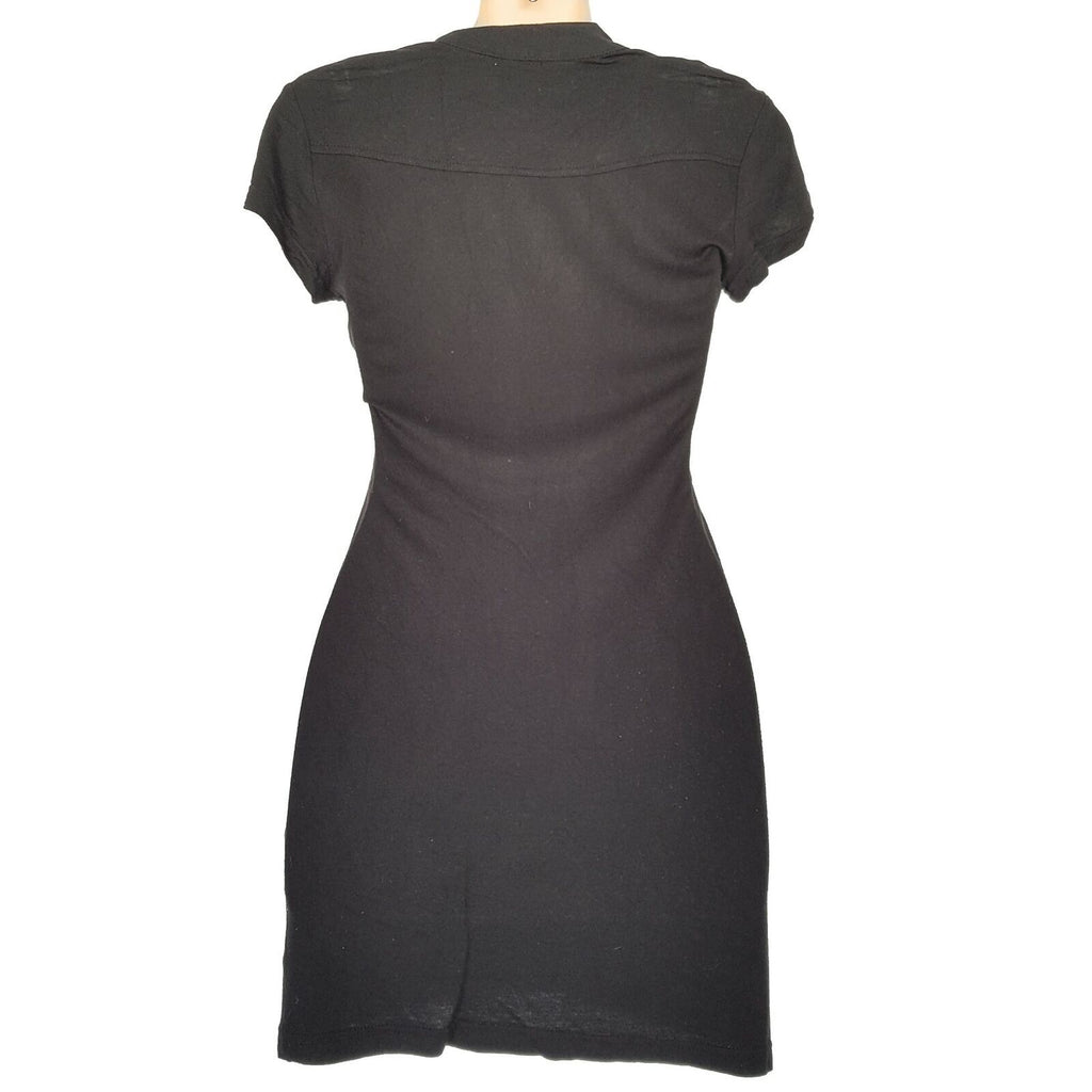 PILGRIM Casual Kira Black Knit Ladies Shirt Dress Short Sleeve Collared Neckline