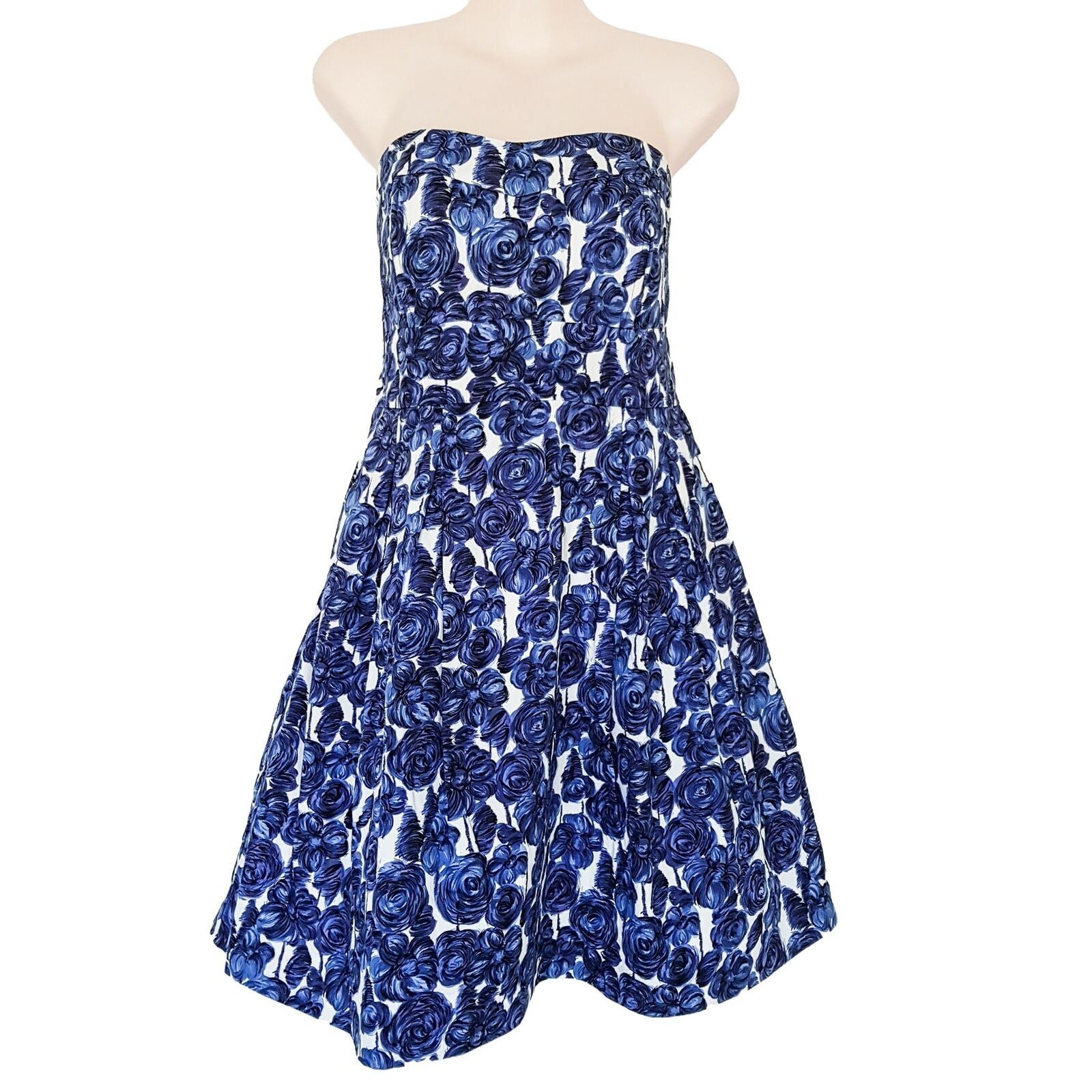 PORTMANS Blue Floral Print Women's Strapless Cocktail Dress Zip Back Fully Lined