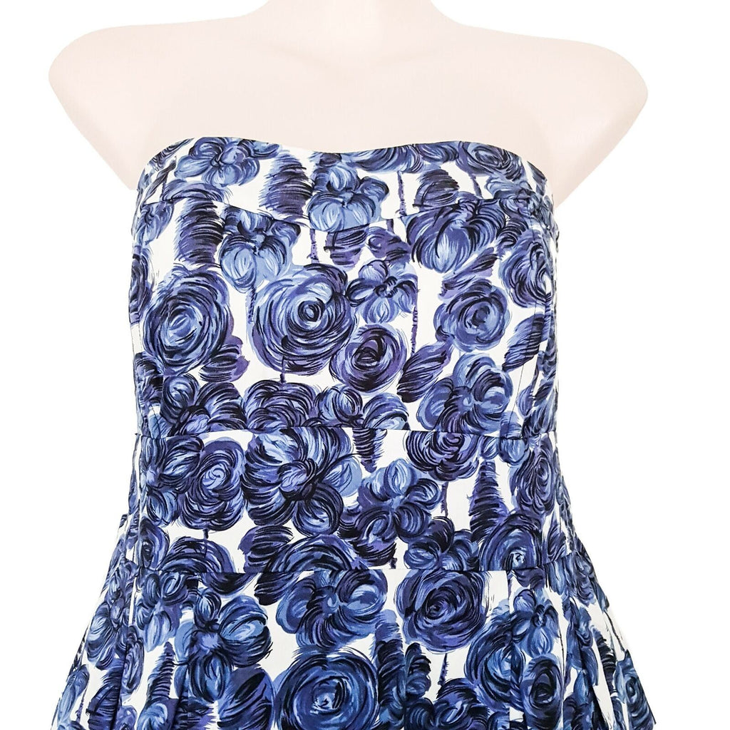 PORTMANS Blue Floral Print Women's Strapless Cocktail Dress Zip Back Fully Lined