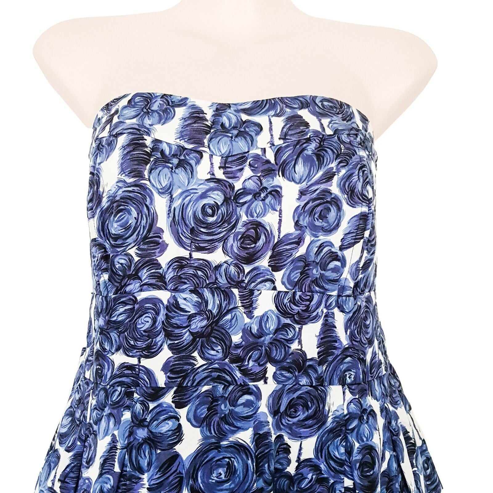 PORTMANS Blue Floral Print Women's Strapless Cocktail Dress Zip Back Fully Lined