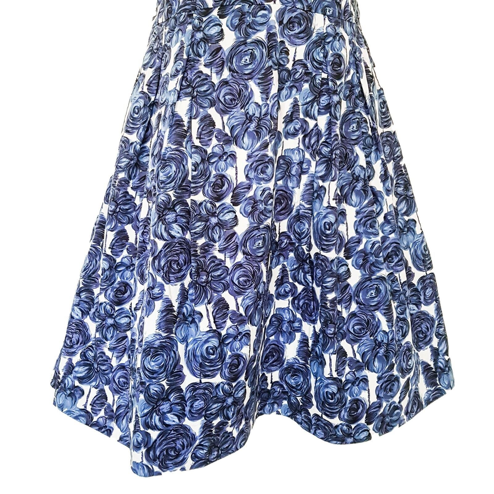 PORTMANS Blue Floral Print Women's Strapless Cocktail Dress Zip Back Fully Lined