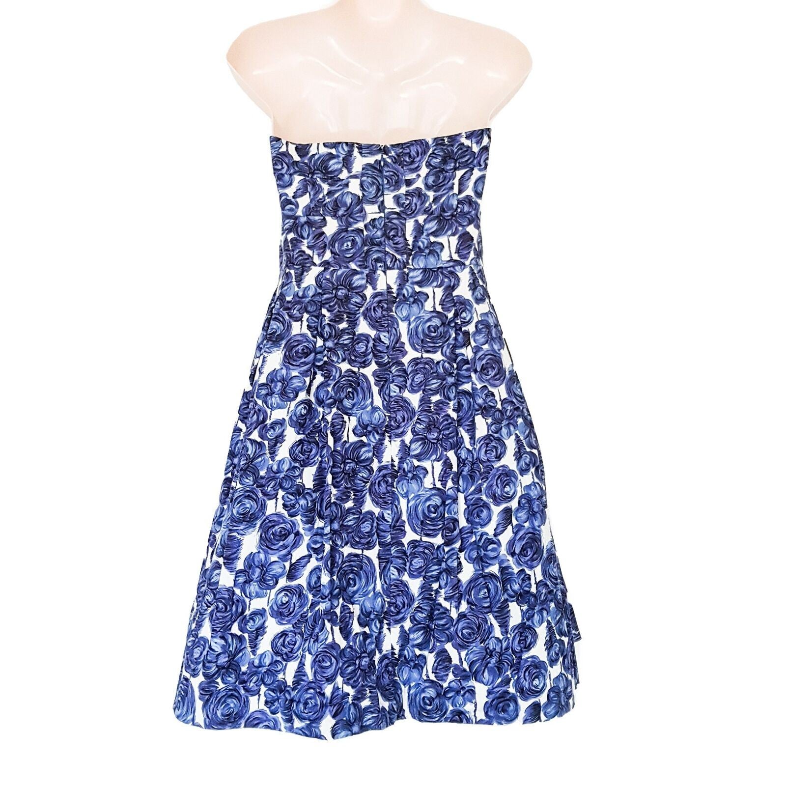 PORTMANS Blue Floral Print Women's Strapless Cocktail Dress Zip Back Fully Lined