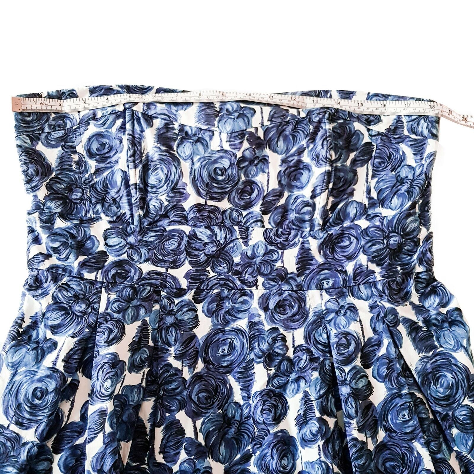 PORTMANS Blue Floral Print Women's Strapless Cocktail Dress Zip Back Fully Lined
