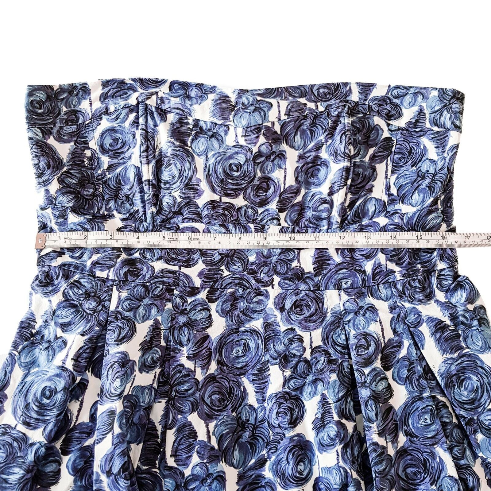 PORTMANS Blue Floral Print Women's Strapless Cocktail Dress Zip Back Fully Lined