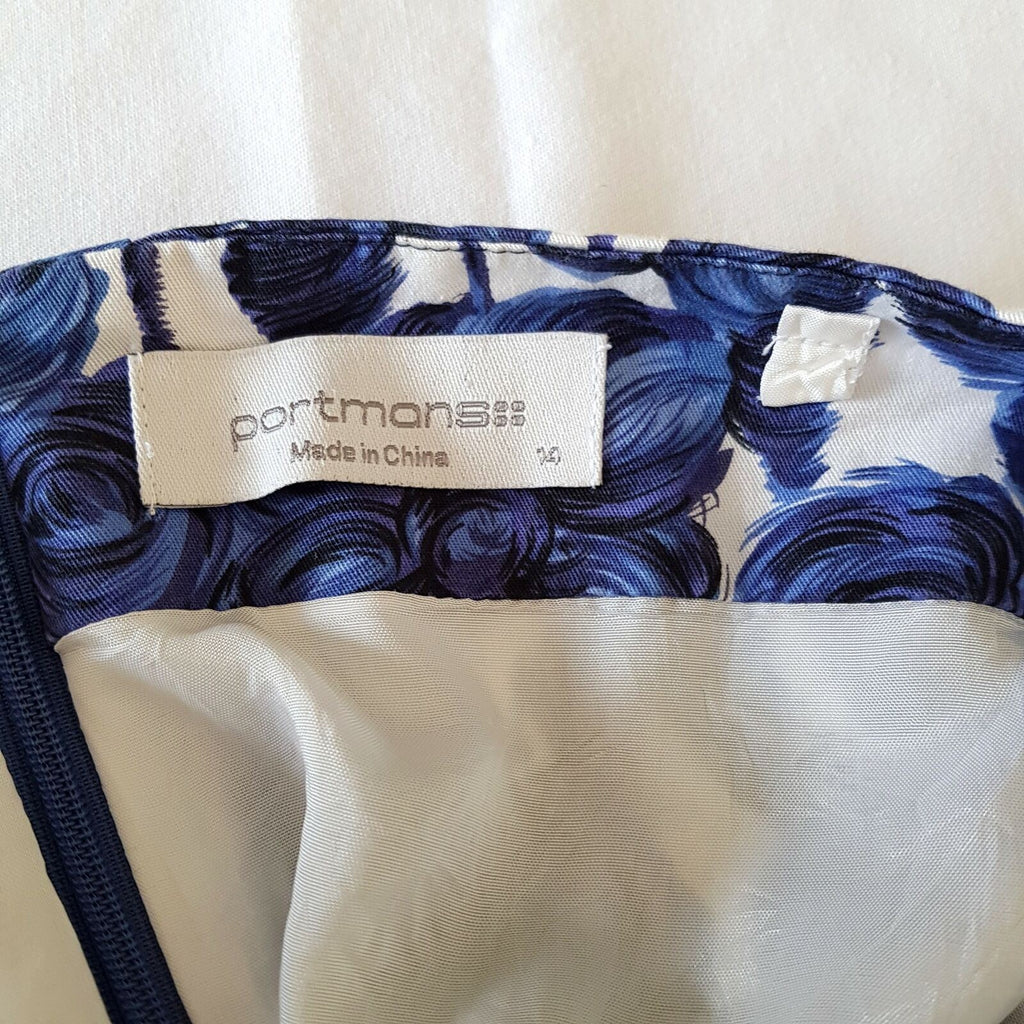 PORTMANS Blue Floral Print Women's Strapless Cocktail Dress Zip Back Fully Lined