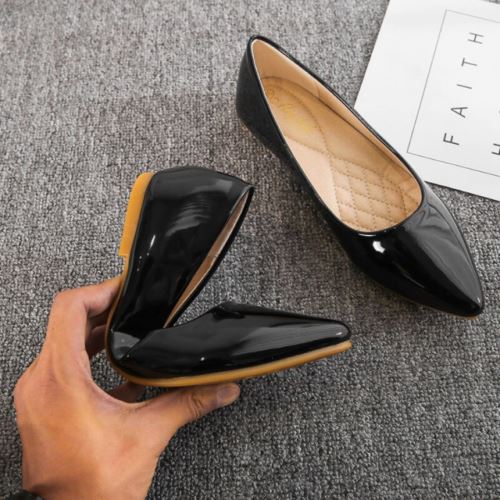 Black Casual Formal Ballet Flats Heel Slip-On Women's Pointed Toe Shoes Size 3