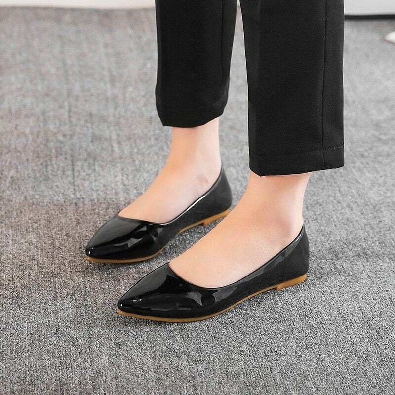 Black Casual Formal Ballet Flats Heel Slip-On Women's Pointed Toe Shoes Size 3