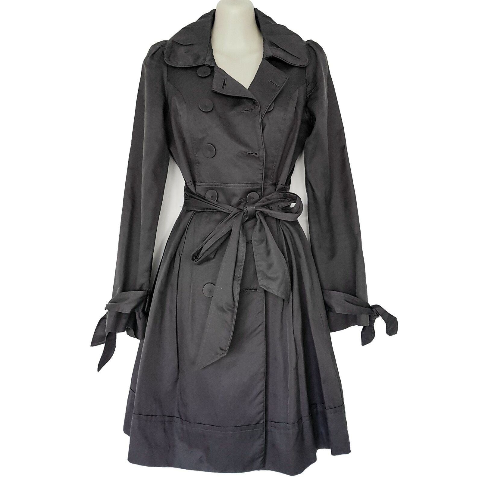 REVIEW Women's Grey Button Belted Designer Trench Coat Double-Breasted Jacket