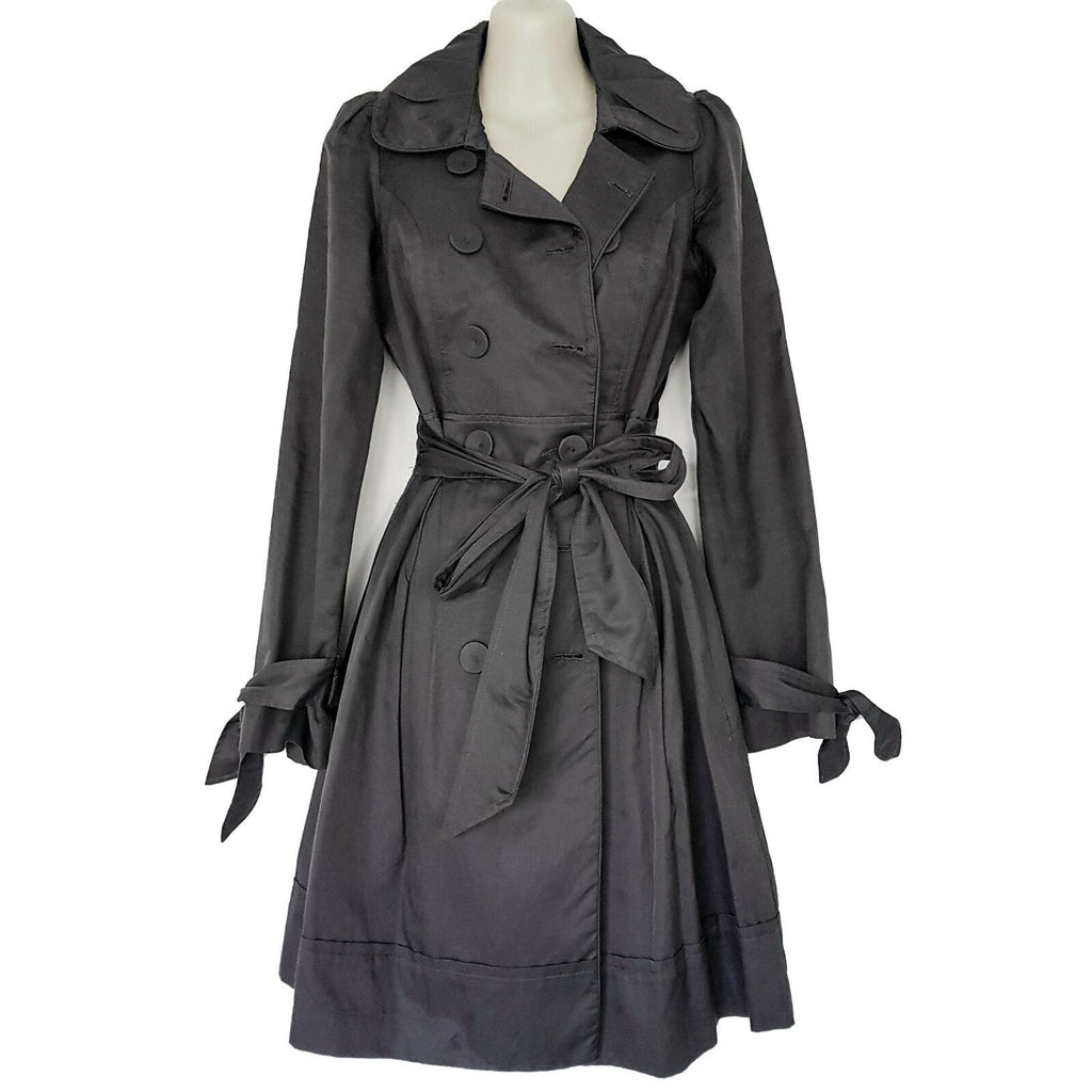 REVIEW Women's Grey Button Belted Designer Trench Coat Double-Breasted Jacket
