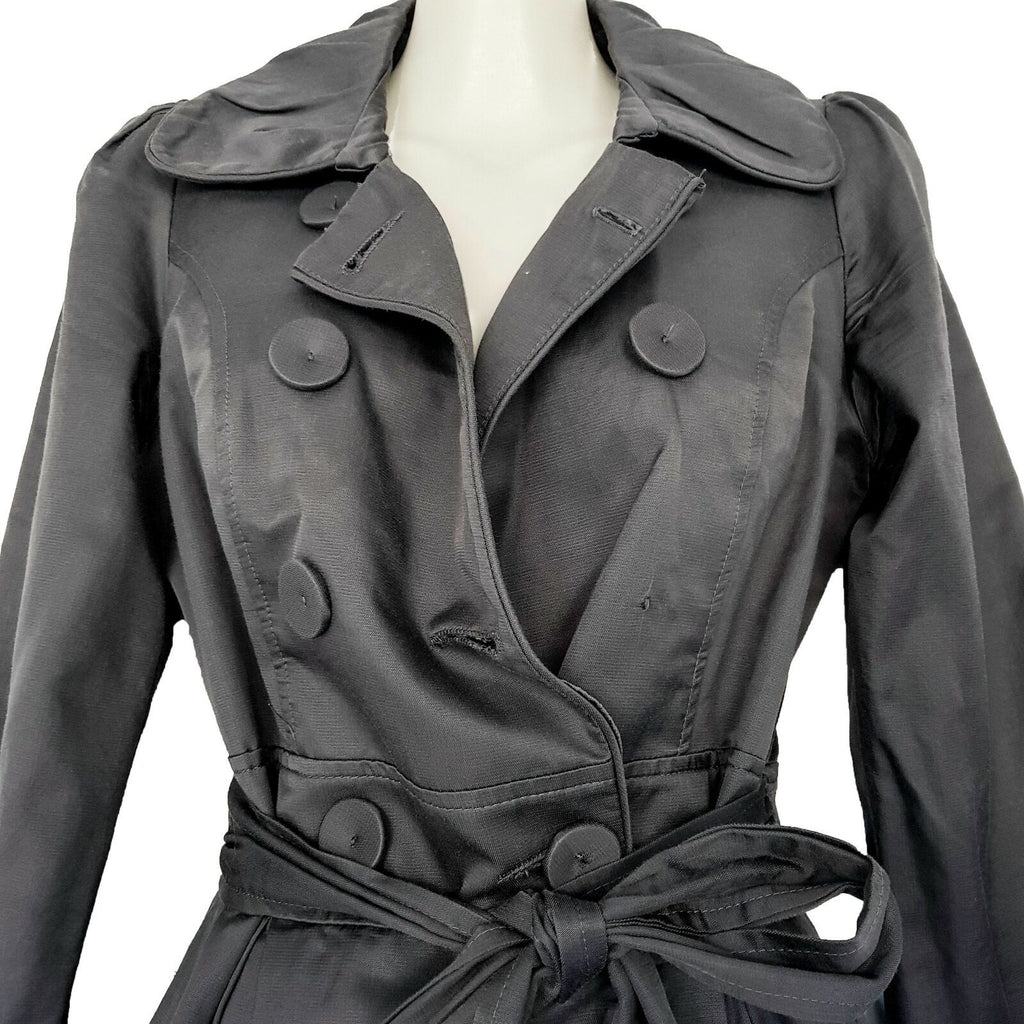 REVIEW Women's Grey Button Belted Designer Trench Coat Double-Breasted Jacket