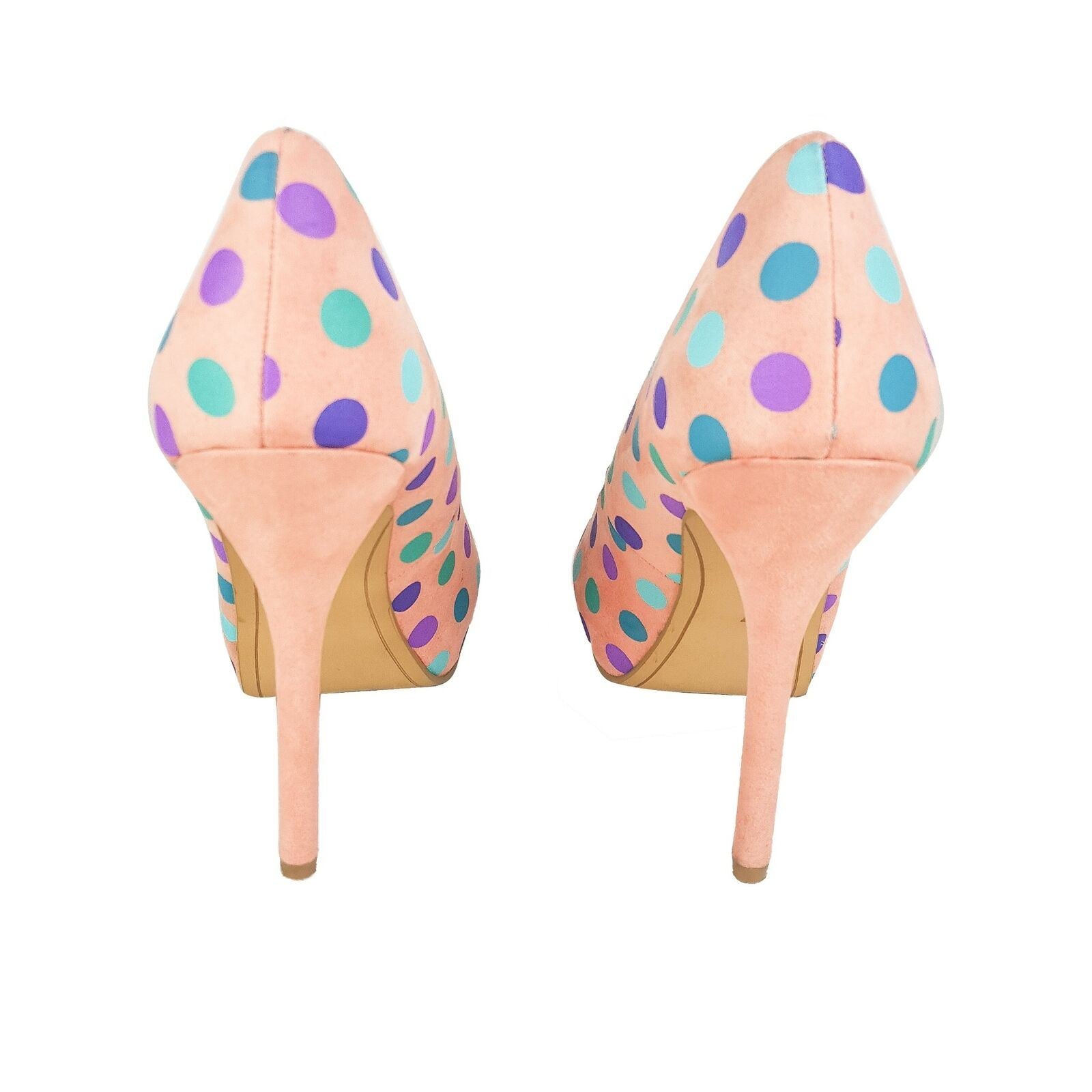 BERSHKA Peach Polka Dots Women's Peep Toes Stilettos Pump Heels Shoes Size 37