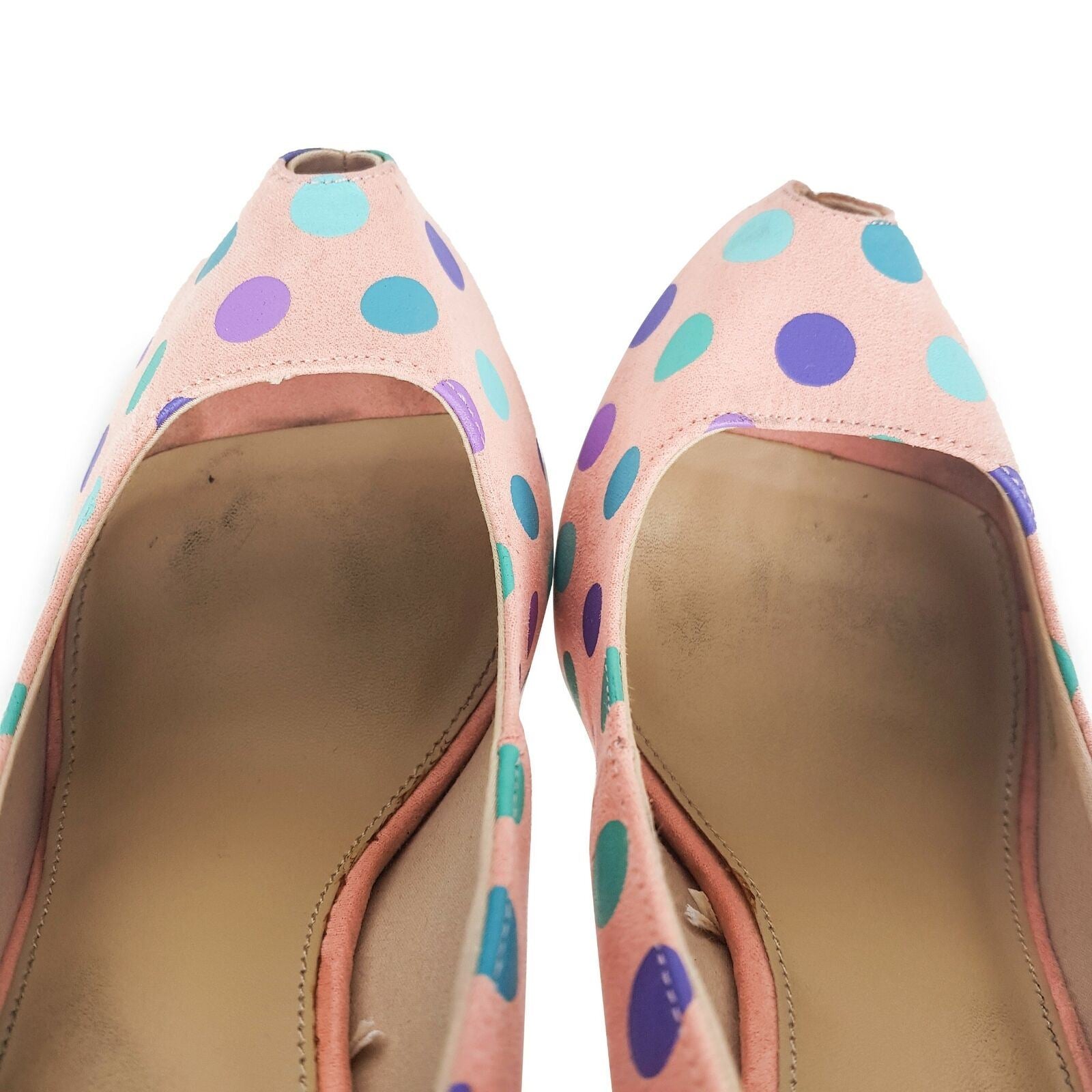 BERSHKA Peach Polka Dots Women's Peep Toes Stilettos Pump Heels Shoes Size 37