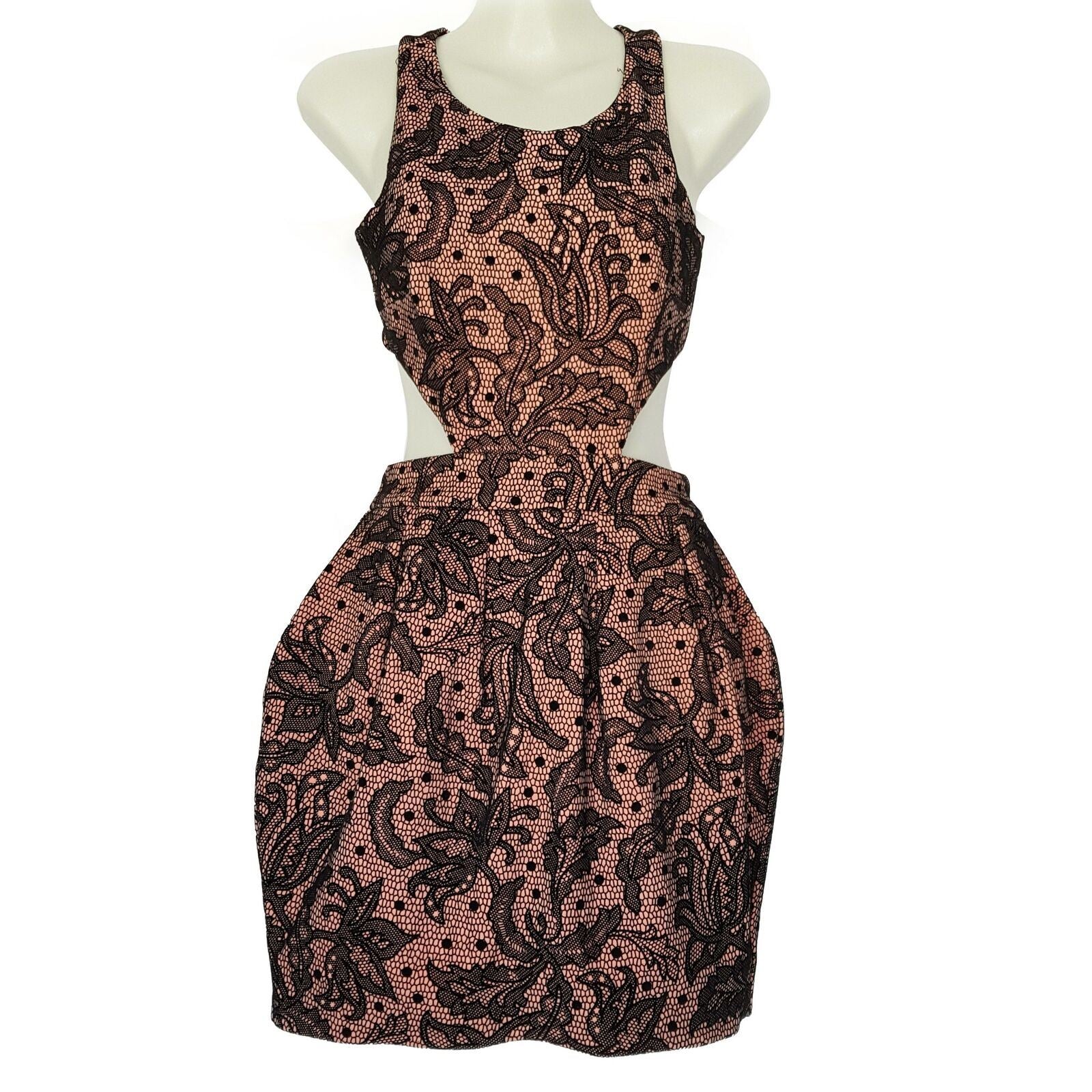 ASOS Petite Black Pink Floral Print Criss Cross Back Women's Cutout Mini Dress
