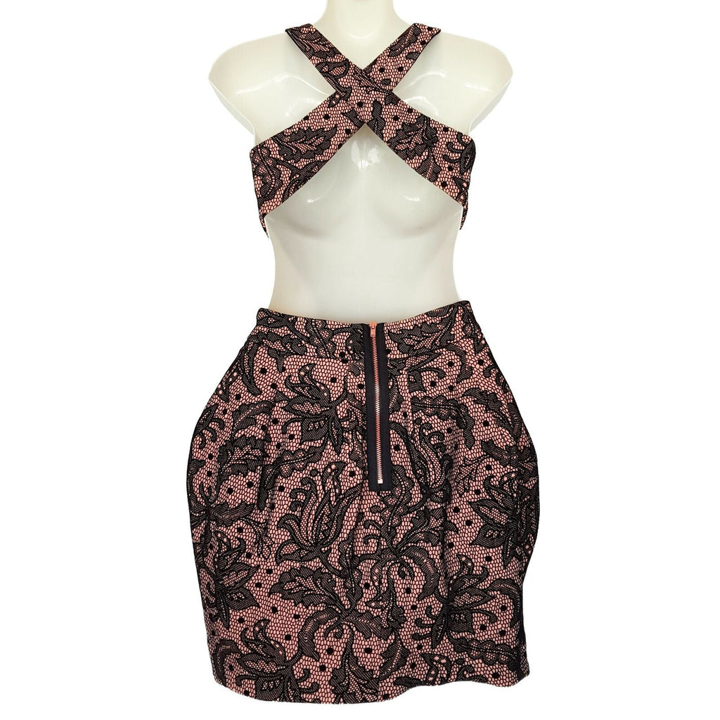 ASOS Petite Black Pink Floral Print Criss Cross Back Women's Cutout Mini Dress