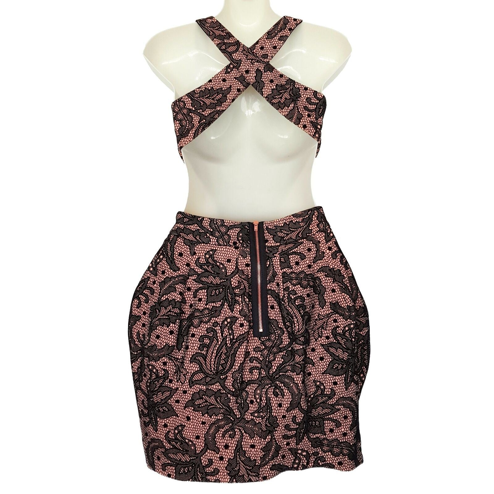 ASOS Petite Black Pink Floral Print Criss Cross Back Women's Cutout Mini Dress
