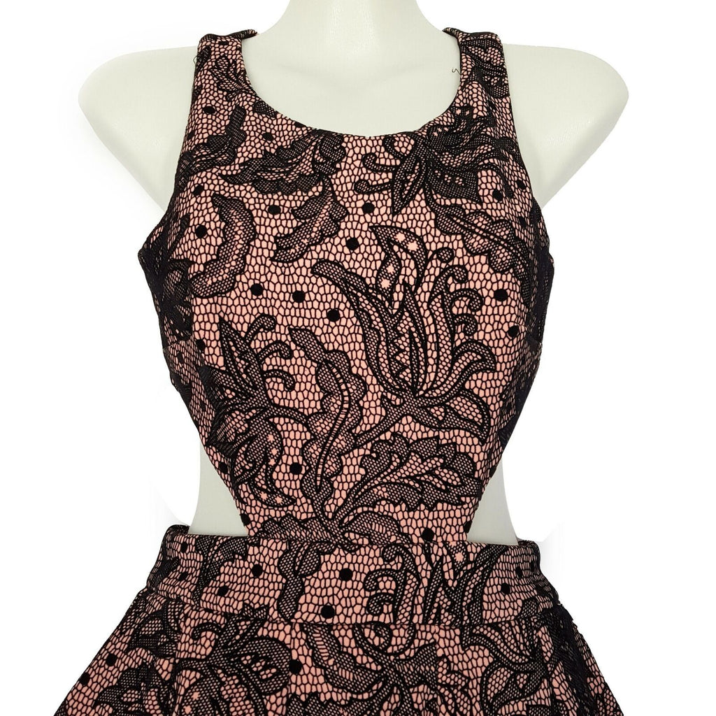 ASOS Petite Black Pink Floral Print Criss Cross Back Women's Cutout Mini Dress