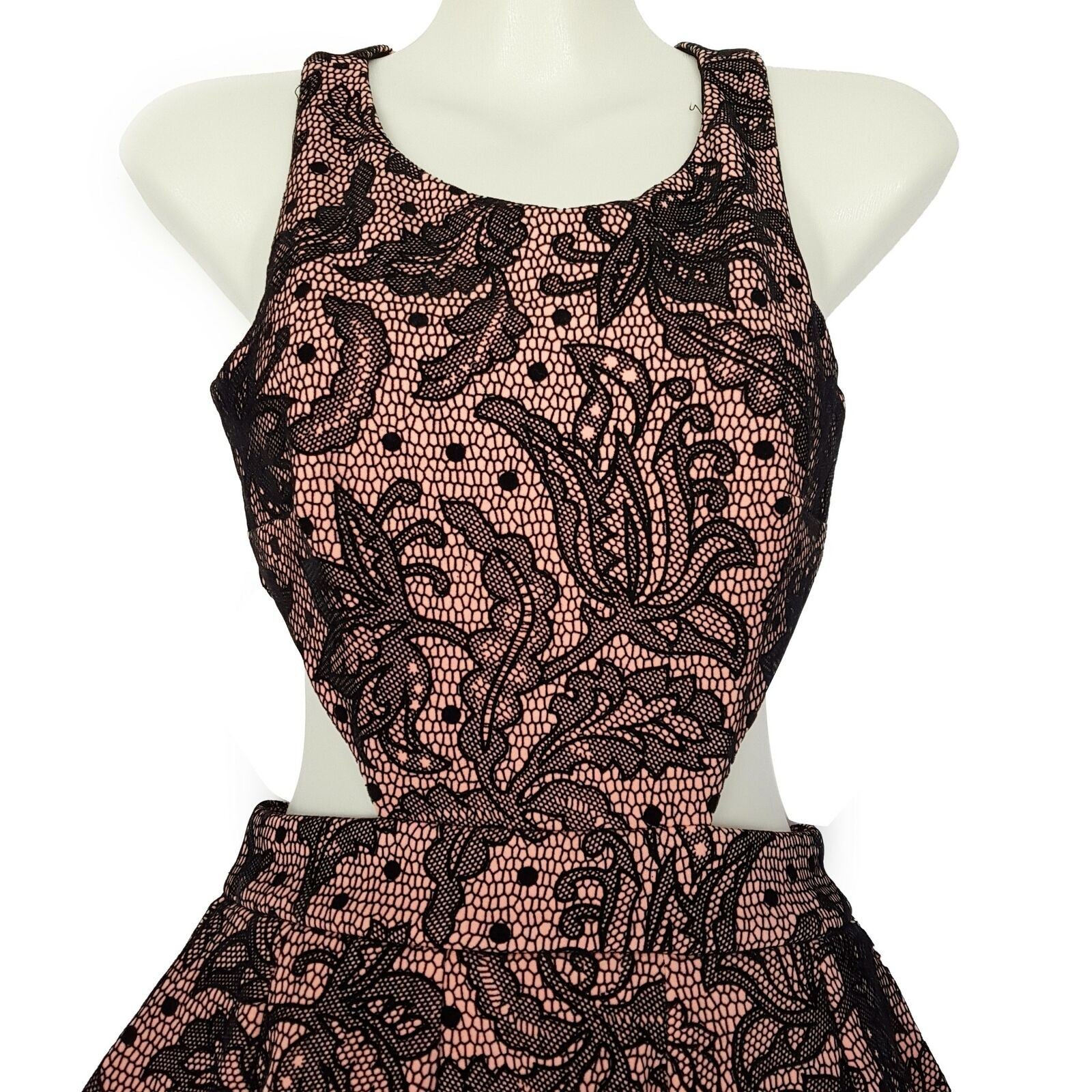 ASOS Petite Black Pink Floral Print Criss Cross Back Women's Cutout Mini Dress
