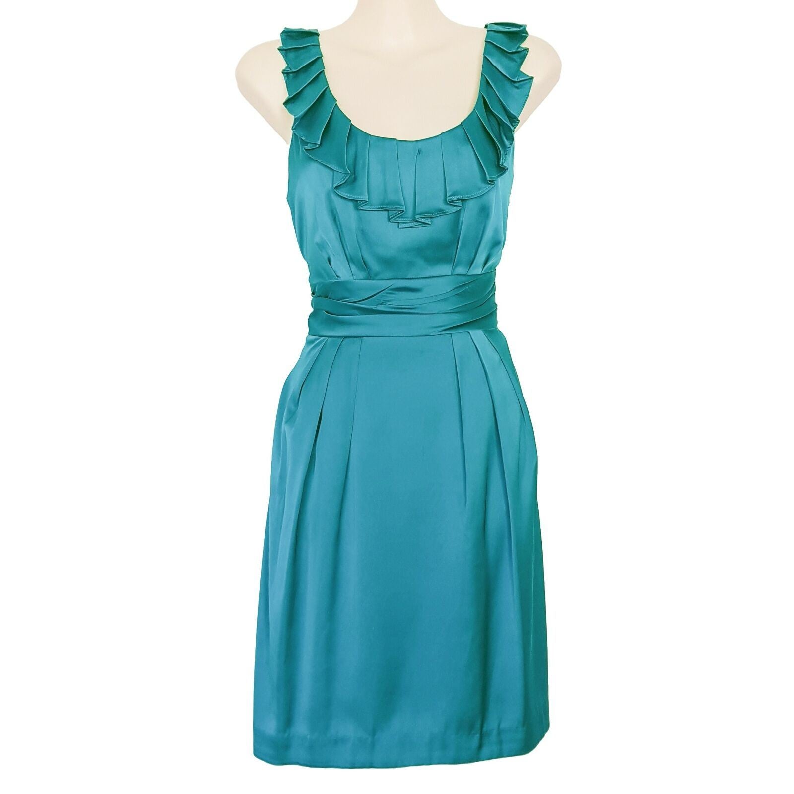 PILGRIM Romance Ruffle Dress Blue Green Teal Turquoise Sleeveless Cocktail Party