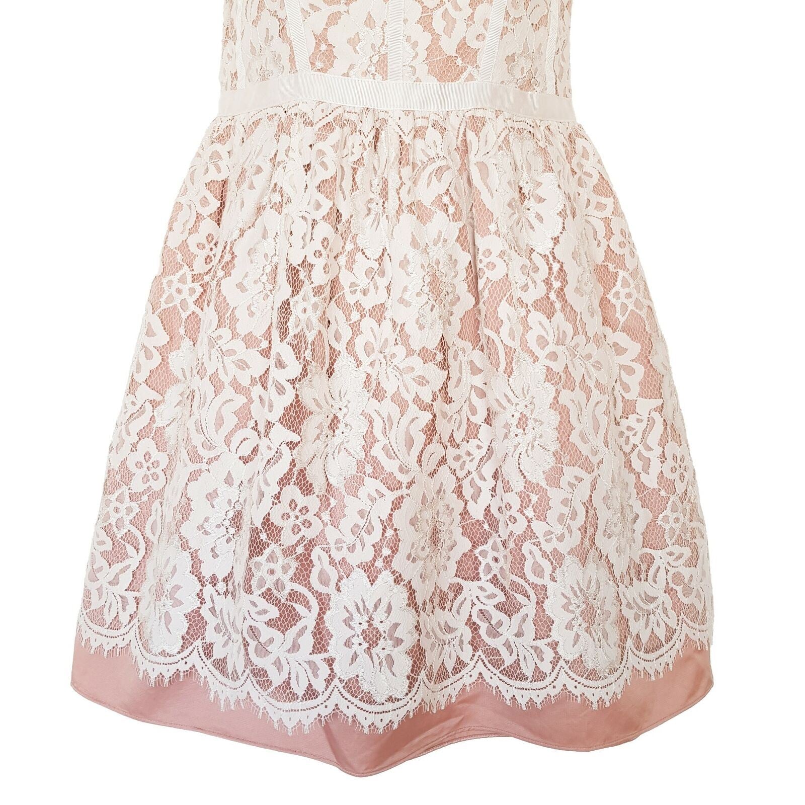 FOREVER NEW White Pink Lace Ladies Strapless Cocktail Dress Straight Across Neck