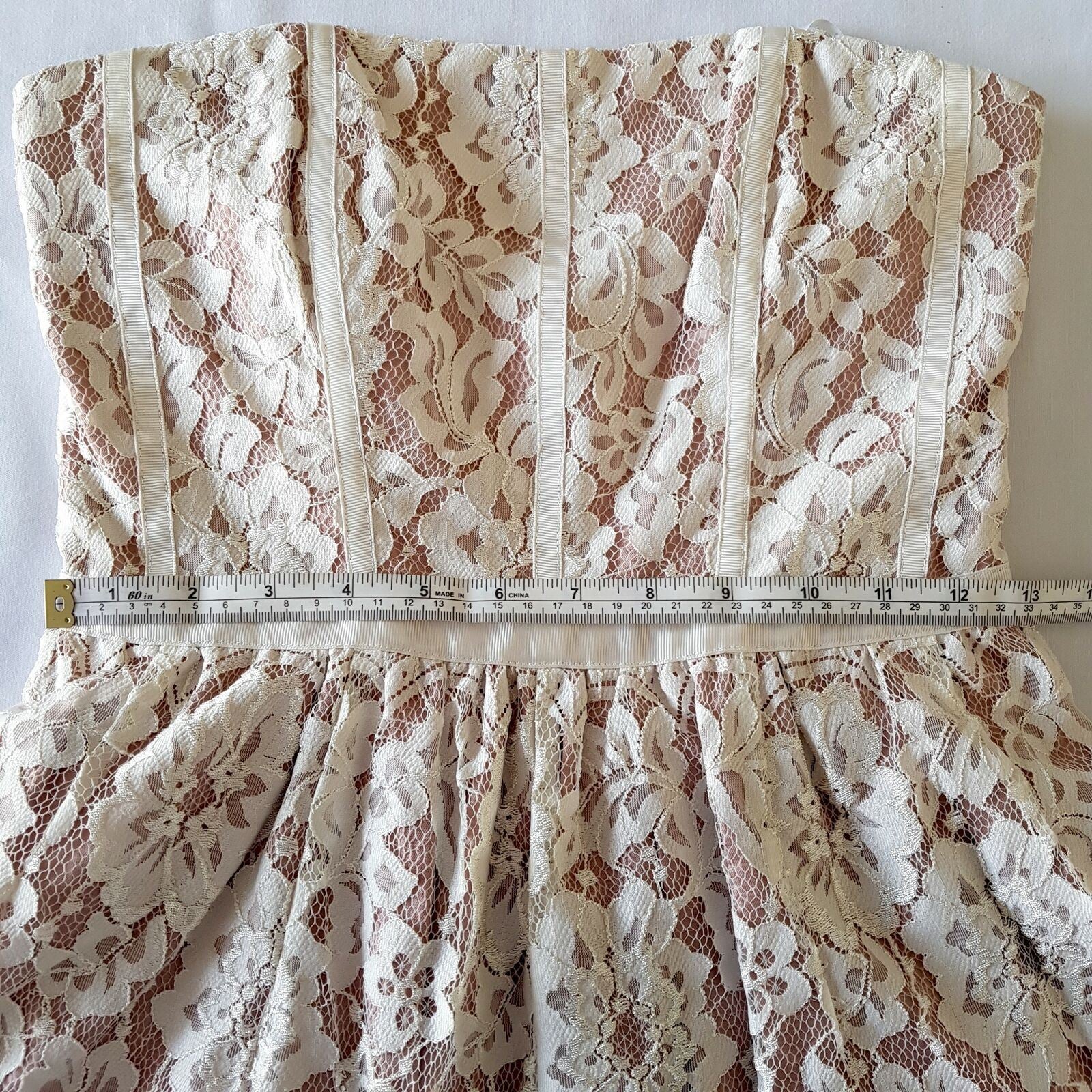 FOREVER NEW White Pink Lace Ladies Strapless Cocktail Dress Straight Across Neck