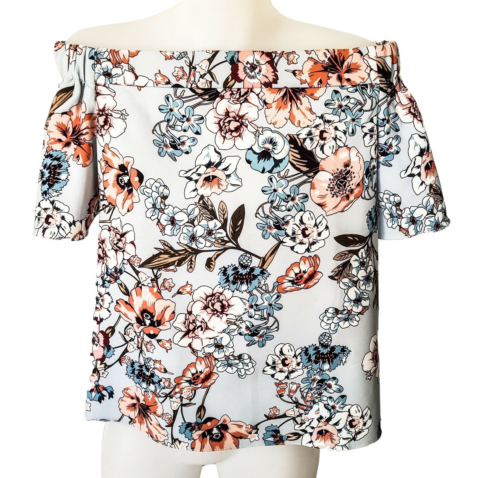 DOTTI Women's Floral Off Shoulder Blouse Elastic Top Short Sleeve Cocktail Party