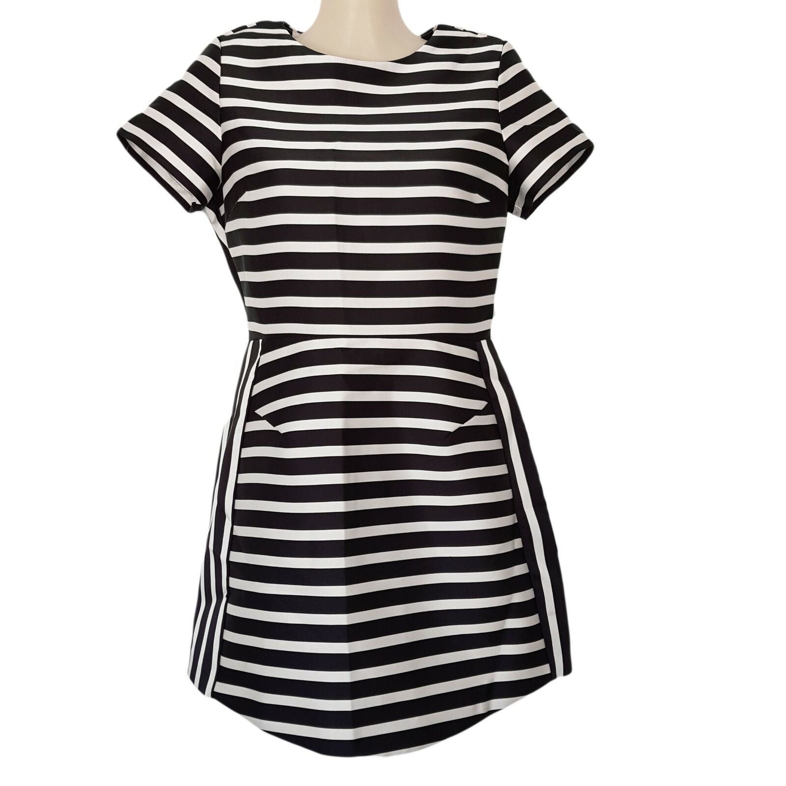 TOPSHOP Black & White Sailor Striped Bonded Women's A-Line Dress Short Sleeve