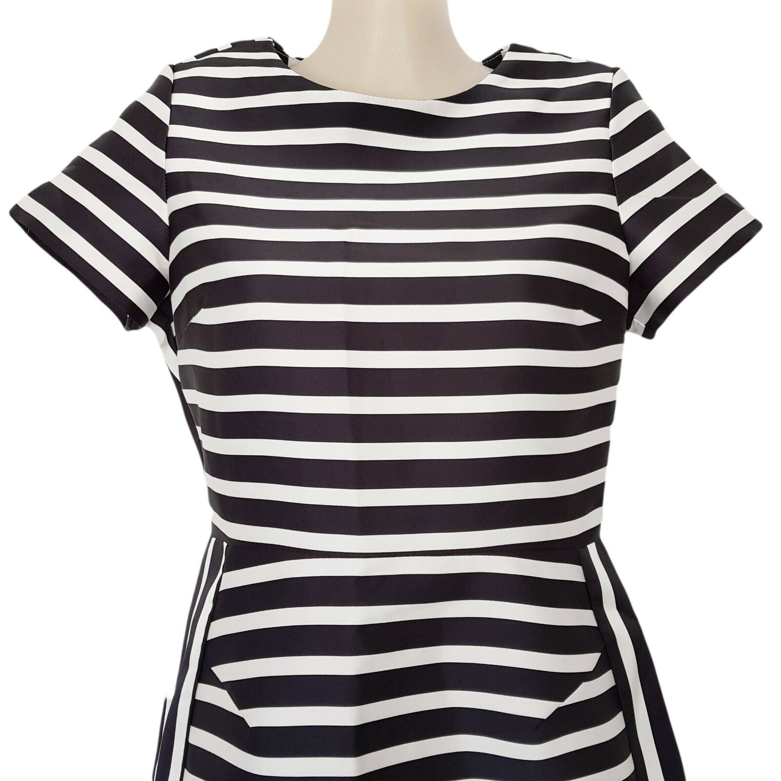 TOPSHOP Black & White Sailor Striped Bonded Women's A-Line Dress Short Sleeve