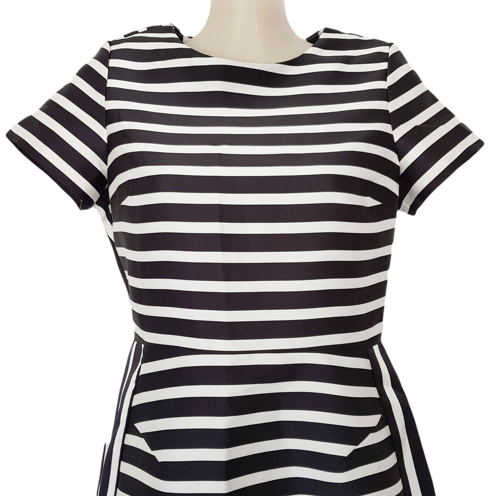 TOPSHOP Black & White Sailor Striped Bonded Women's A-Line Dress Short Sleeve