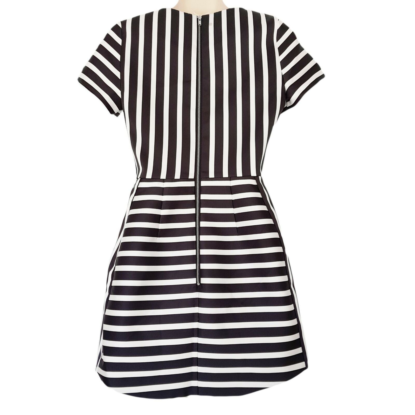 TOPSHOP Black & White Sailor Striped Bonded Women's A-Line Dress Short Sleeve
