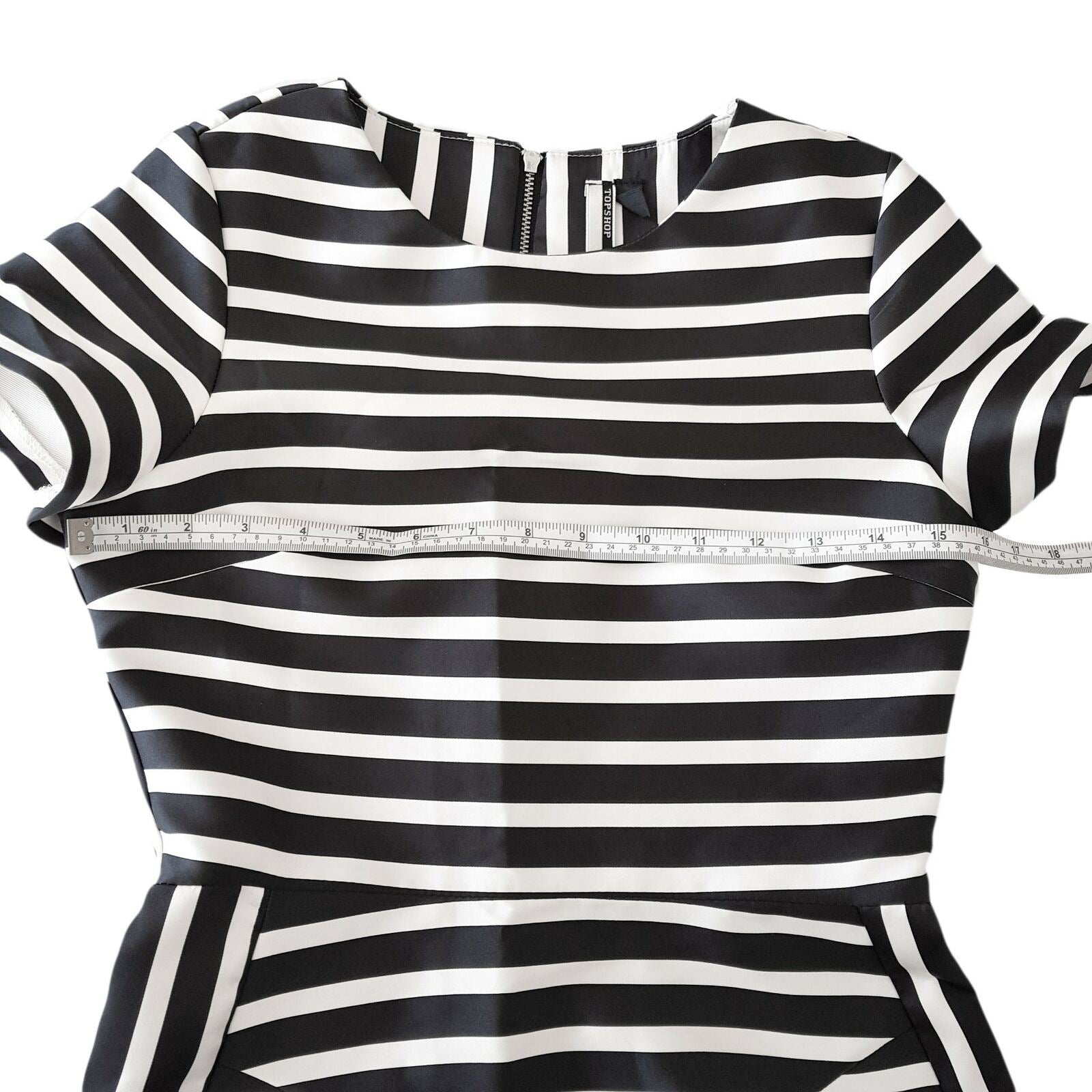 TOPSHOP Black & White Sailor Striped Bonded Women's A-Line Dress Short Sleeve