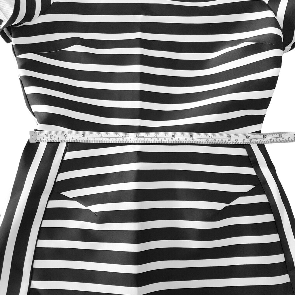 TOPSHOP Black & White Sailor Striped Bonded Women's A-Line Dress Short Sleeve
