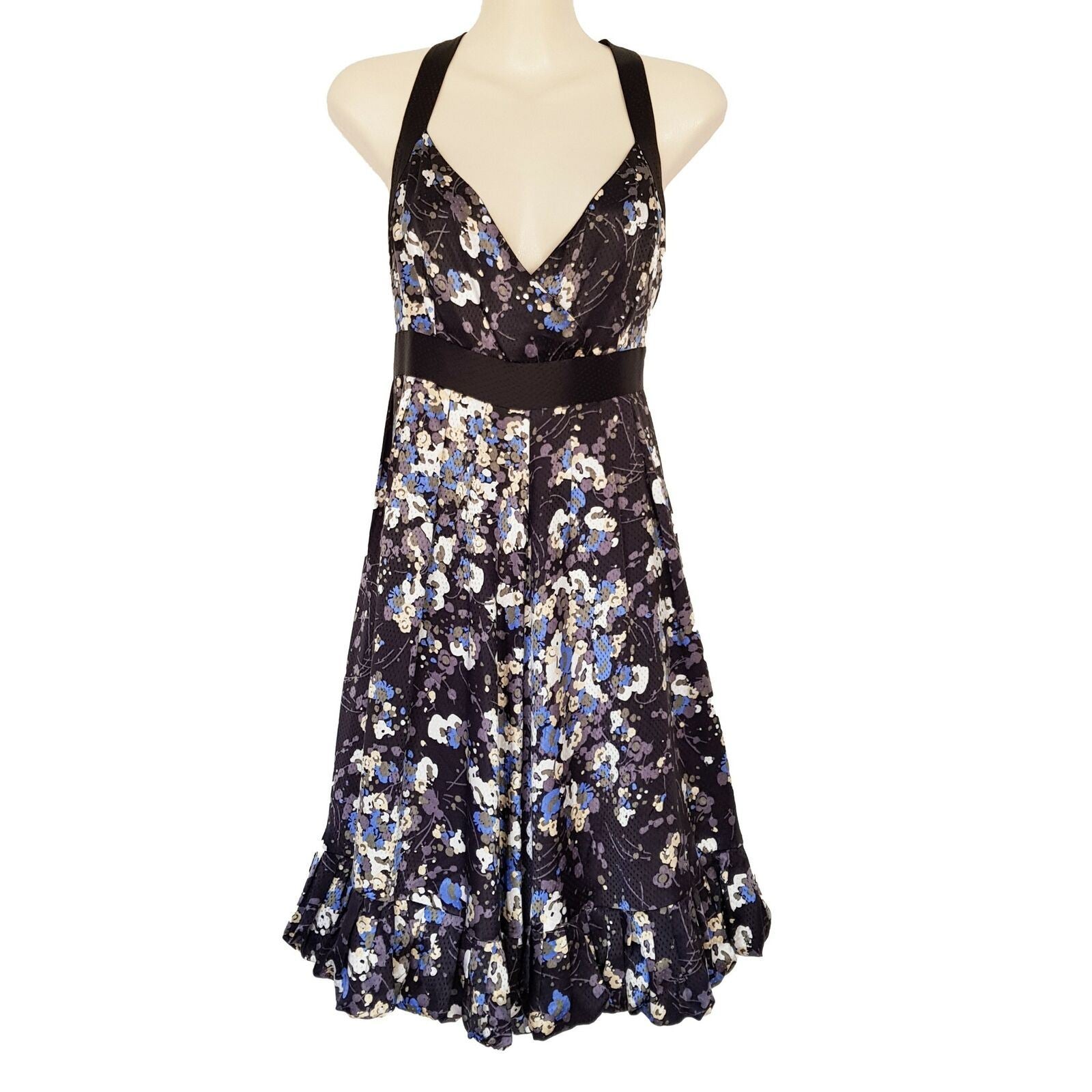 TED BAKER LONDON Black Sleeveless Floral Women's A-Line Dress Criss Cross Back