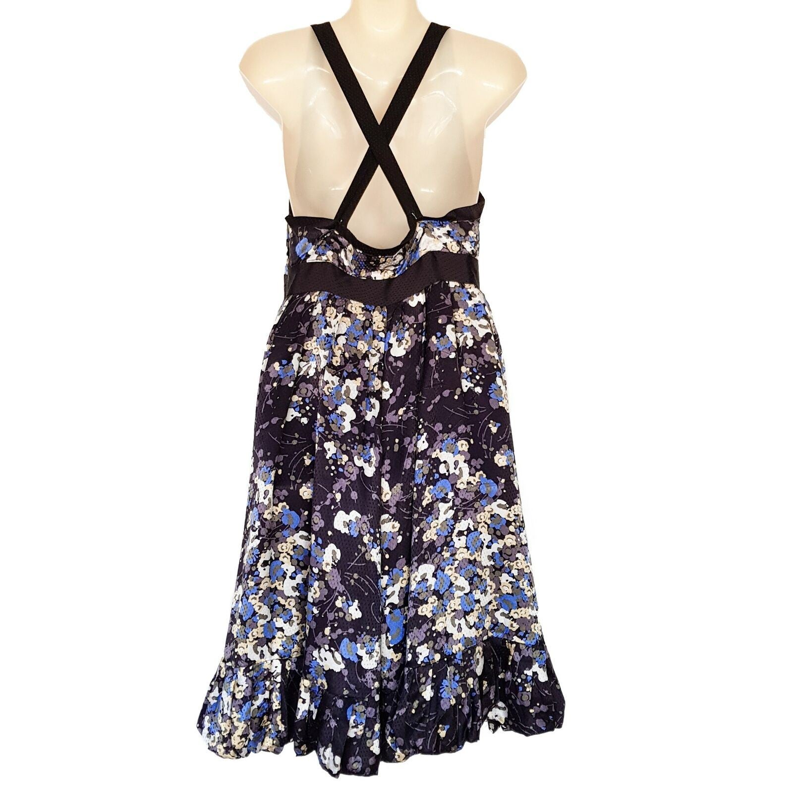 TED BAKER LONDON Black Sleeveless Floral Women's A-Line Dress Criss Cross Back