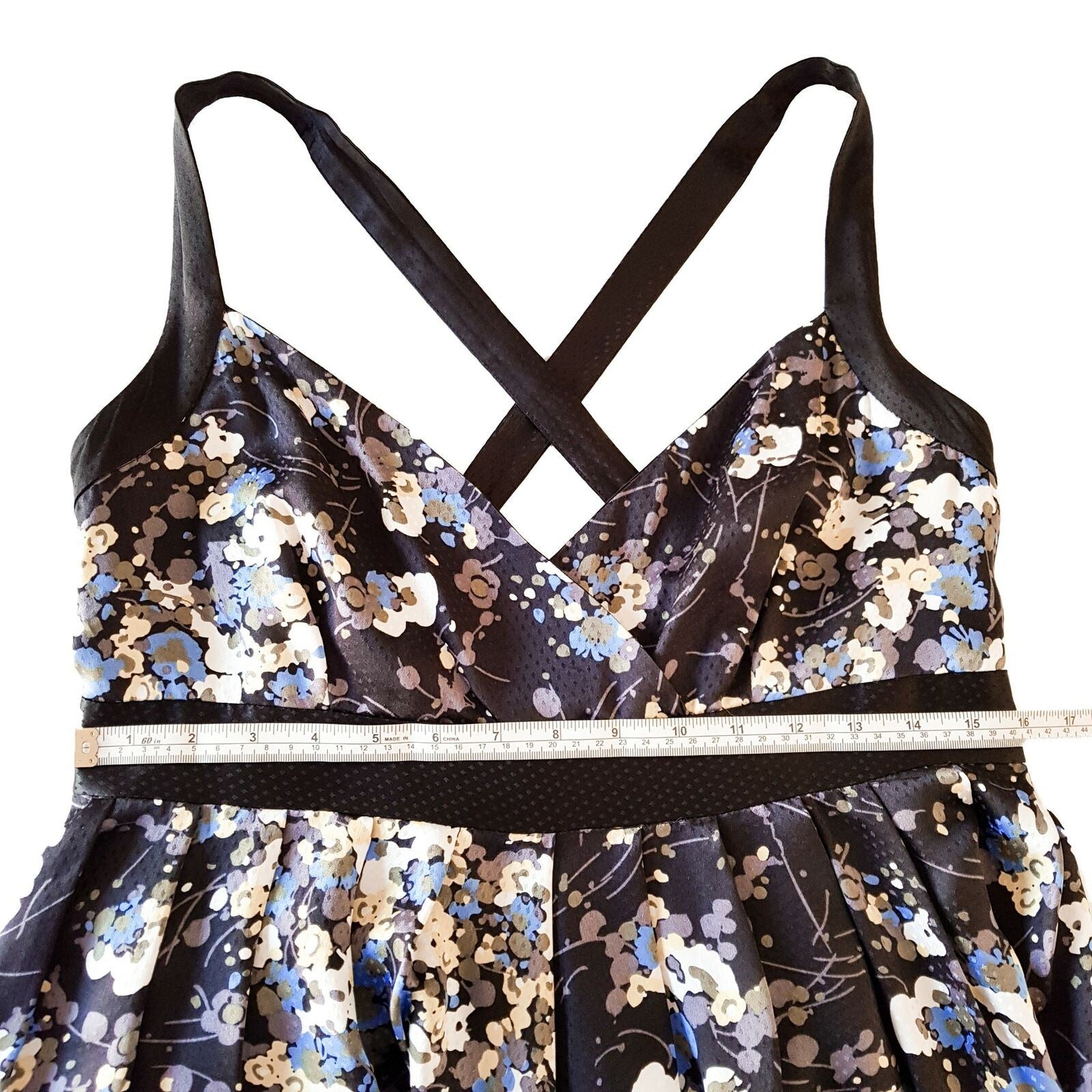 TED BAKER LONDON Black Sleeveless Floral Women's A-Line Dress Criss Cross Back