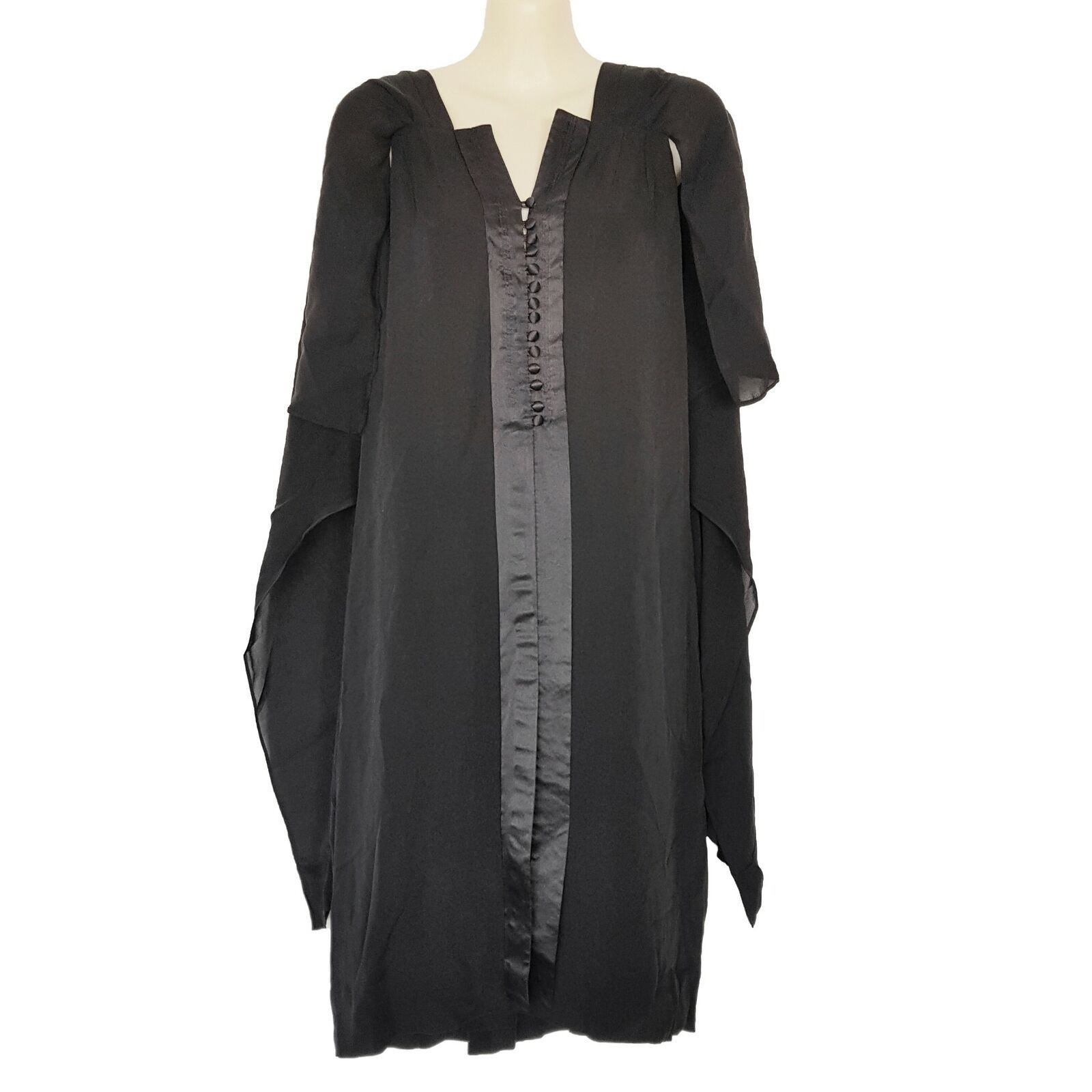 SATCH Designer Black Silk Sleeveless Women's Shift Cocktail Dress V-Neckline