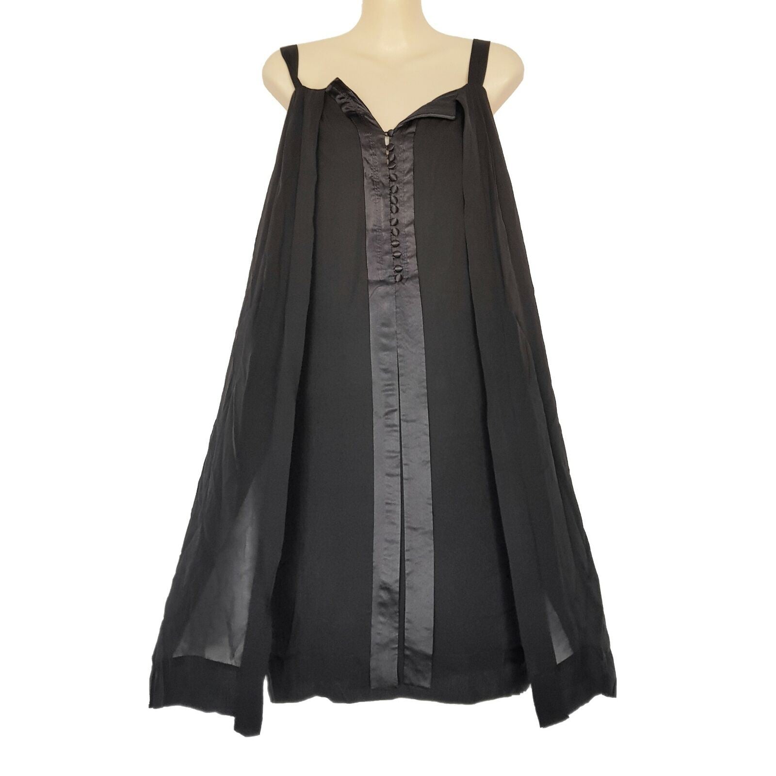 SATCH Designer Black Silk Sleeveless Women's Shift Cocktail Dress V-Neckline
