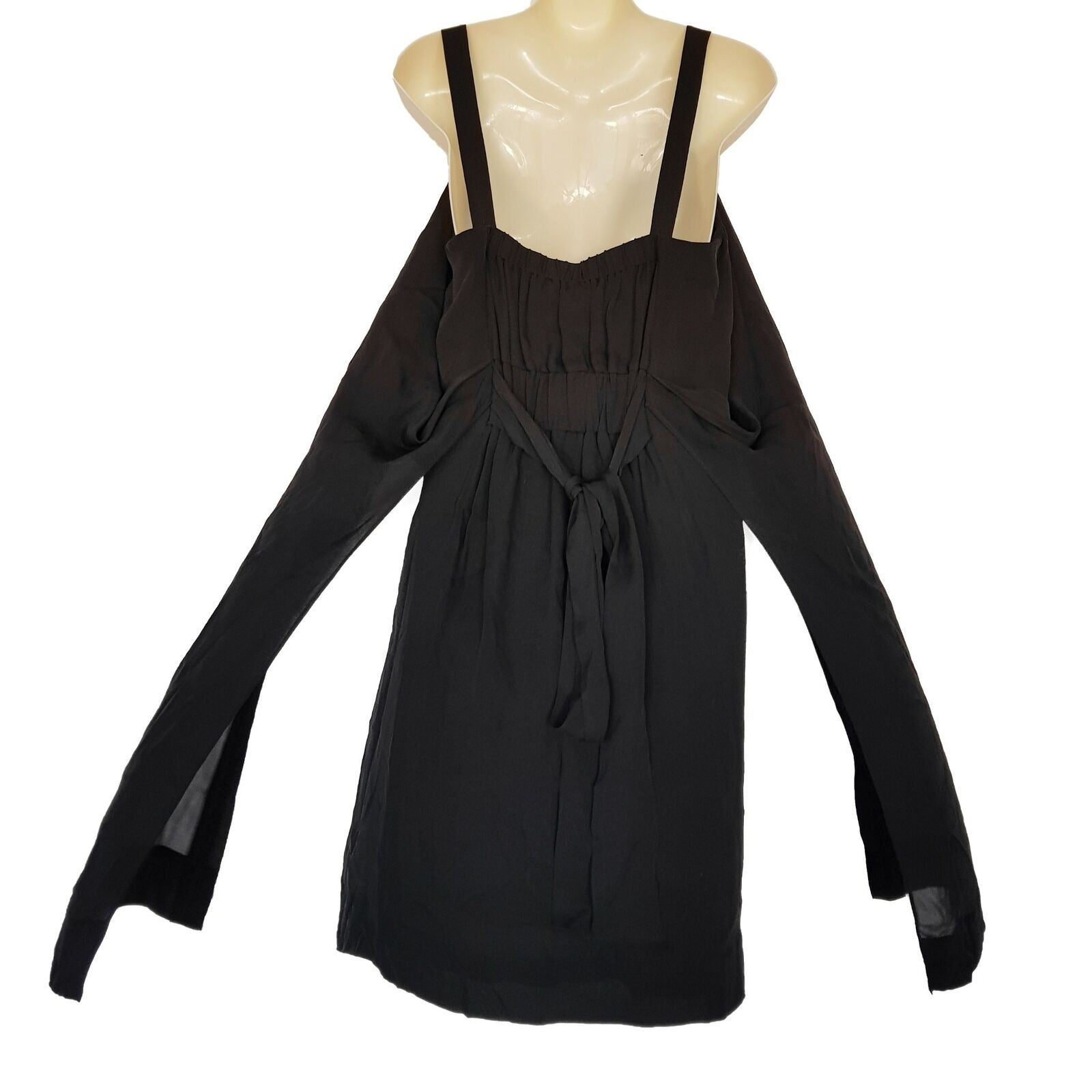SATCH Designer Black Silk Sleeveless Women's Shift Cocktail Dress V-Neckline